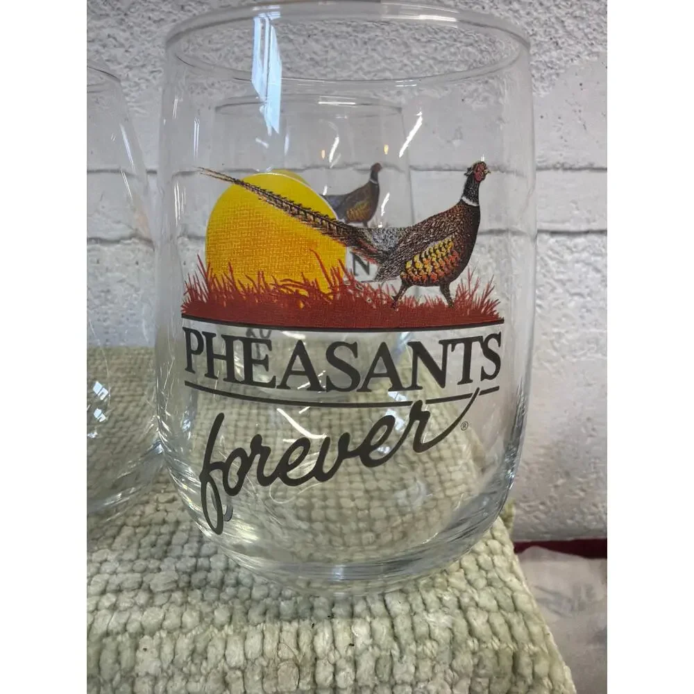 Set of 4 Pheasants Forever Rocks Whiskey Glasses Tumblers Hunting Barware 12oz